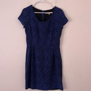 Anthropologie Hutch Mini Black and Blue Silk Dress Size 6 Cheetah Print
